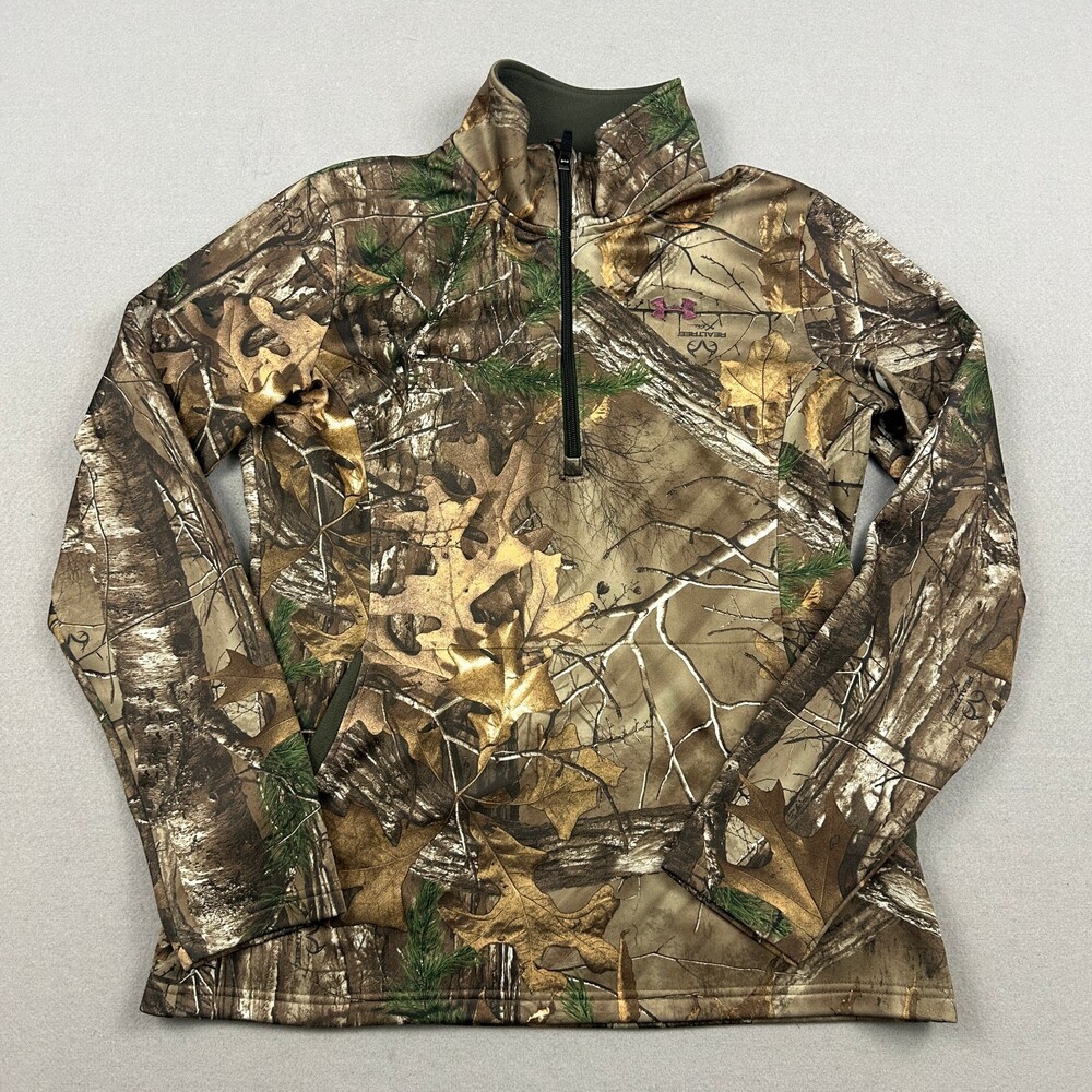 Under Armour Jacket Women M Brown Camo 1/4 Zip Realtree Xtra Semi Fitted Lining